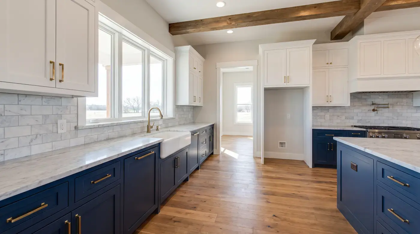 Custom kitchen cabinets in McKinney TX with shaker doors and brass hardware