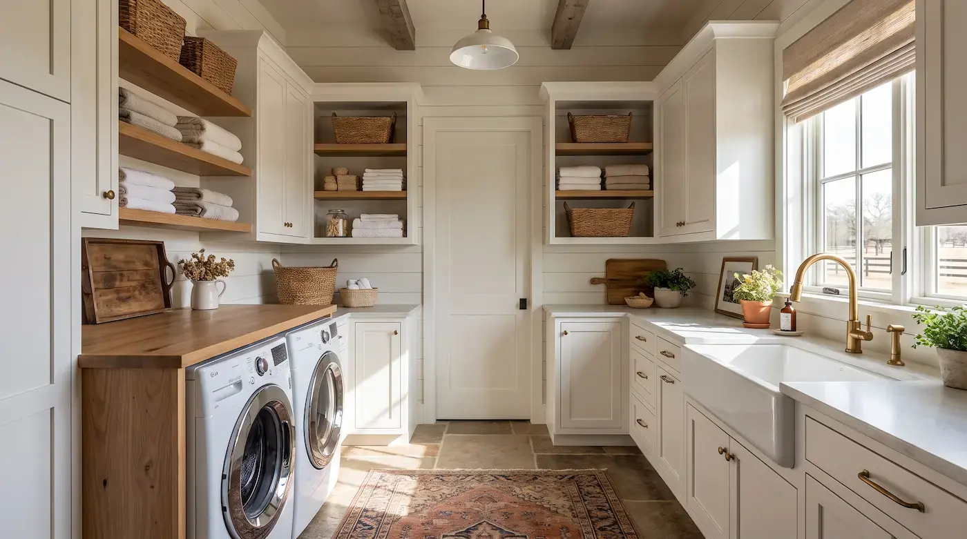 Custom laundry room cabinetry and built-in storage in McKinney TX