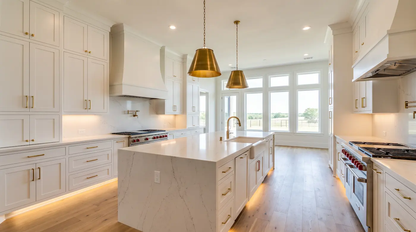 Professional kitchen cabinet installation in McKinney TX with maple hardwoods and Blum hardware